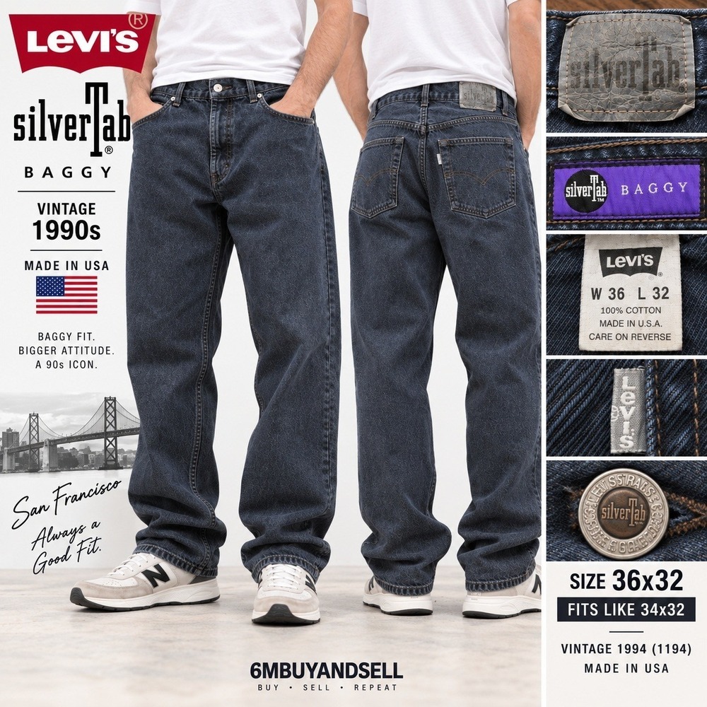 Vintage Levis SilverTab Baggy Jeans Mens 36x32 Faded Blue Made in USA 90s 549